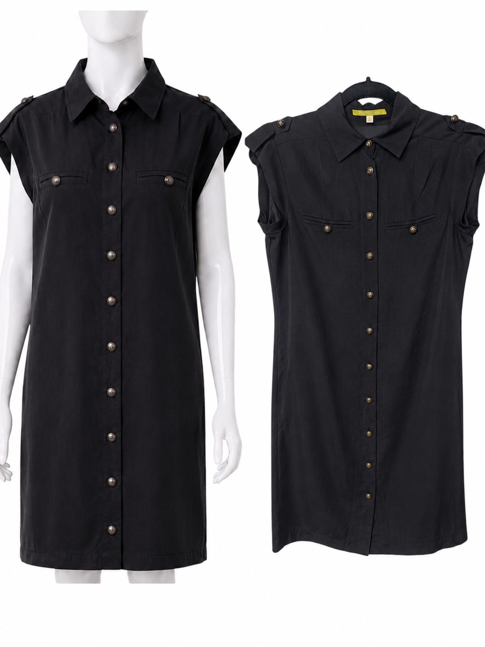 Gianni Bini Black Military-Inspired Button Front Shirt Dress Size 2